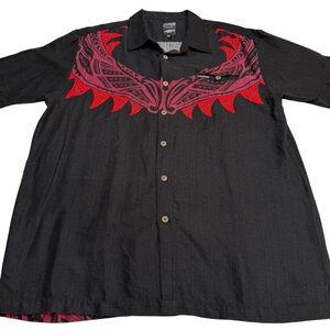Tanoa Samoa Polynesian Tribal Design Bark Cloth Shirt Men's 2XL Fits Like XL